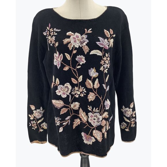 Vintage Worthington Sweater Women's Size Large Floral - Picture 1 of 8